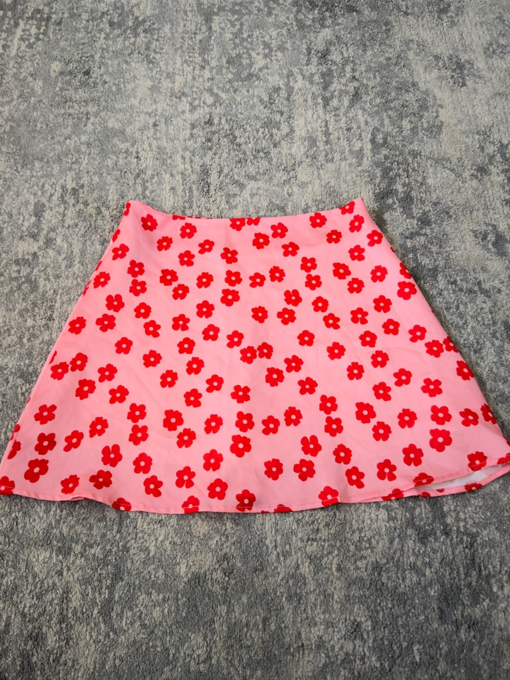 Pink Mini Skirt with Red Floral Print